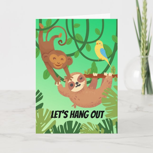 Let's Hang Out Friendship Monkey Sloth Bird Card (Front)
