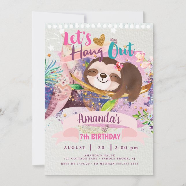 Let's Hang Out  Invitation,Sloth Teepee Invitation (Front)