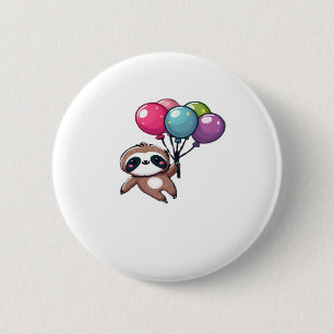 Let's Hang Out It's My Birthday Balloon Sloth , Cu 6 Cm Round Badge