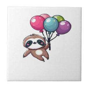 Let's Hang Out It's My Birthday Balloon Sloth , Cu Ceramic Tile