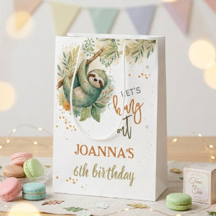 Let's hang out sloth kids birthday medium gift bag