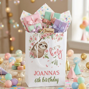 Let's hang out sloth kids birthday medium gift bag