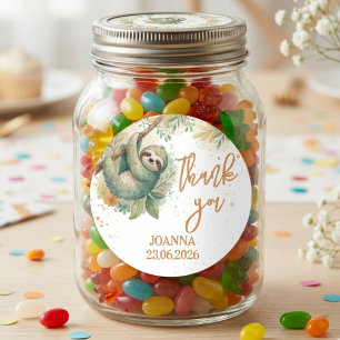 Let's hang out sloth kids thank you birthday classic round sticker