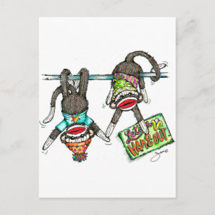 Let's Hang Out - Sock Monkeys Postcard