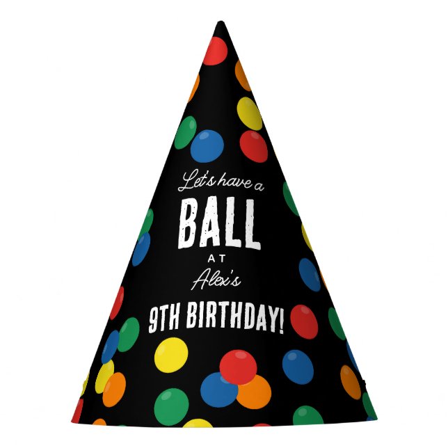 Let's Have a Ball Colourful Ball Birthday Party Party Hat (Front)