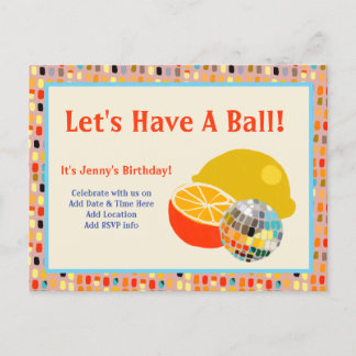 Let's Have A Ball Disco Birthday Party Postcard