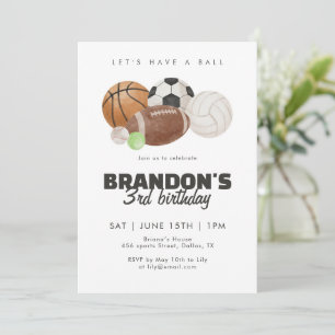 Let's Have a Ball Sports Balls Birthday Party Kids Invitation