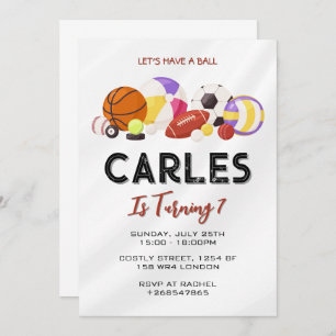 Lets Have a Ball Sports Birthday for Kids Invitation