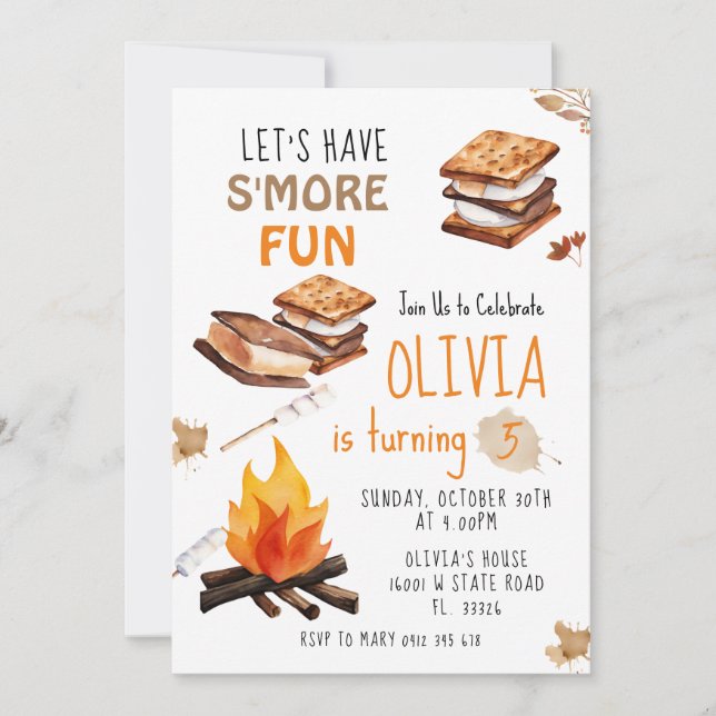 Let's Have S'more Fun Campfire Birthday invitation (Front)