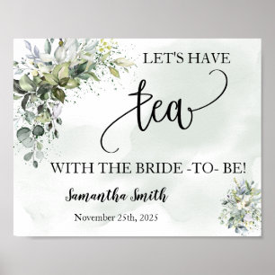 Lets have tea with bride eucalyptus bridal shower poster