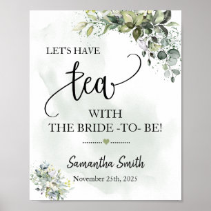 Let's have tea with bride to be eucalyptus wedding poster