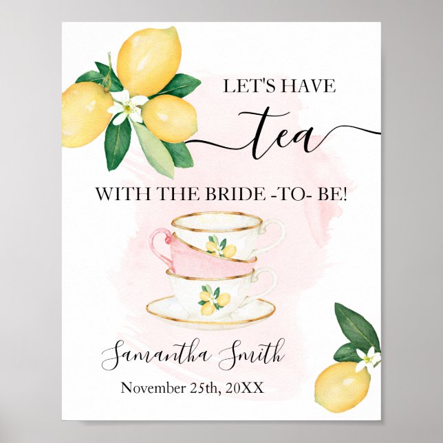 Let's Have Tea with Bride to be Lemons Pink Shower Poster (Front)