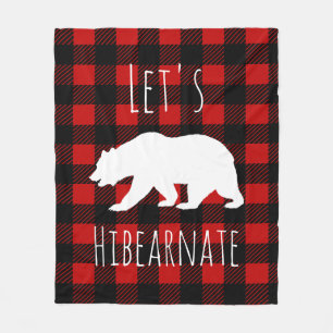 Let's Hibearnate White Bear & Buffalo Check Plaid Fleece Blanket