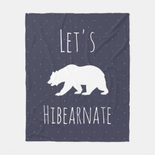 Let's Hibearnate White Bear Silhouette & Micro Dot Fleece Blanket