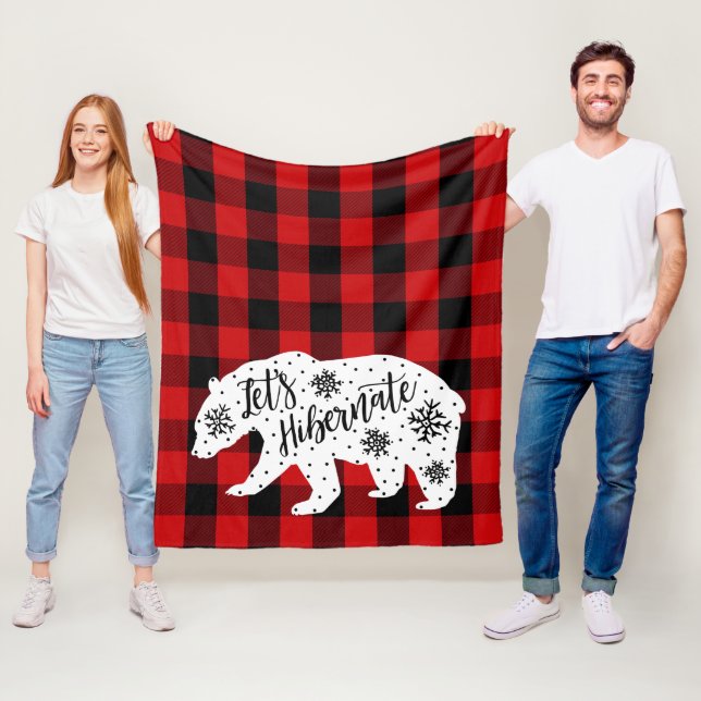 Let's Hibernate | Red Plaid Fleece Blanket (In Situ)