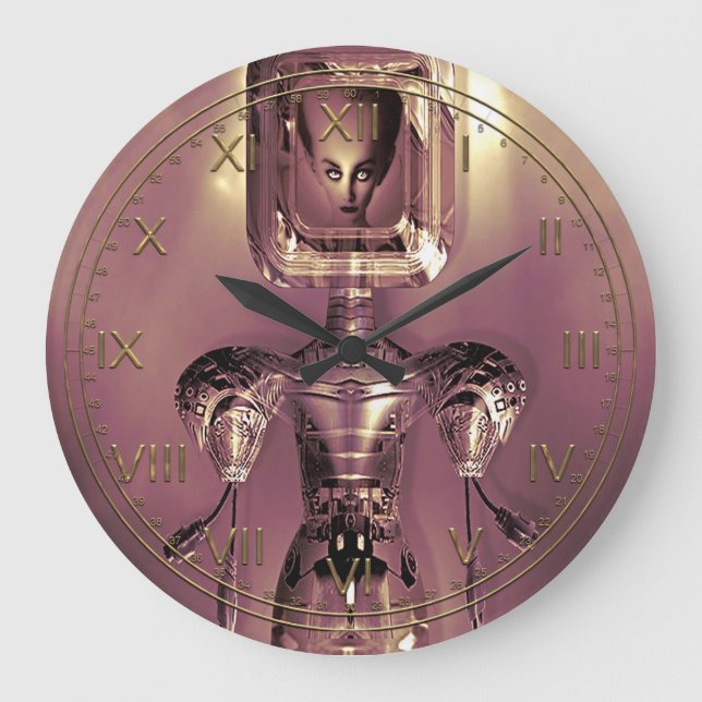 Let's Hook Up  Cyborg Babe Large Clock (Front)