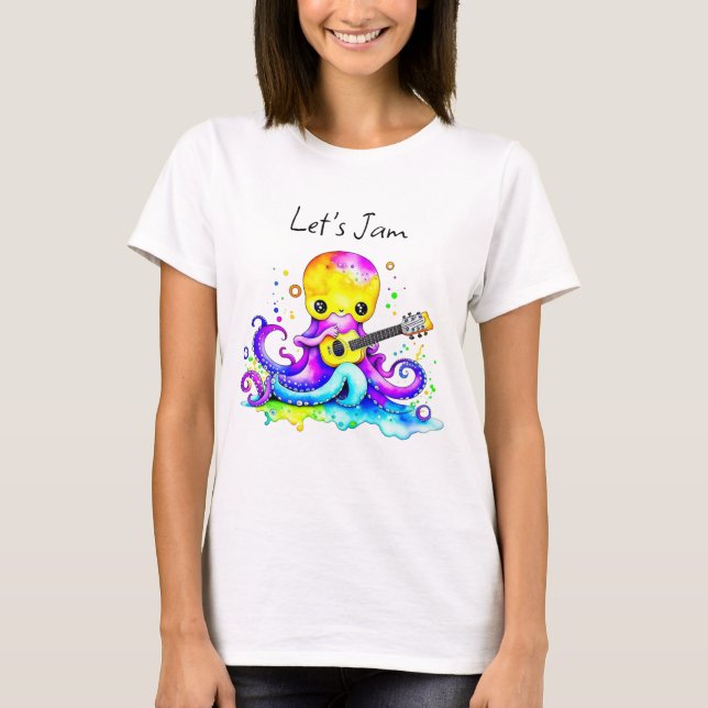 Let's Jam  | Octopus Playing Acoustic Guitar T-Shirt (Front)