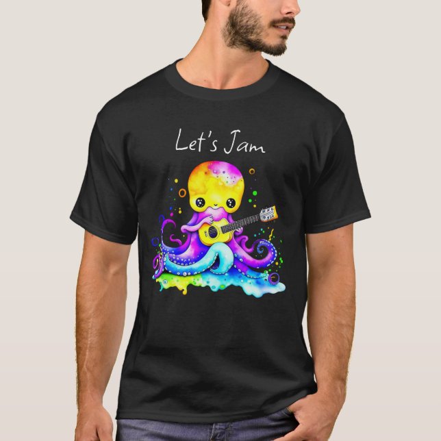 Let's Jam  | Octopus Playing Acoustic Guitar T-Shirt (Front)
