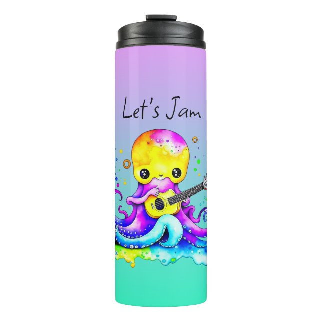 Let's Jam  | Octopus Playing Acoustic Guitar Thermal Tumbler (Front)