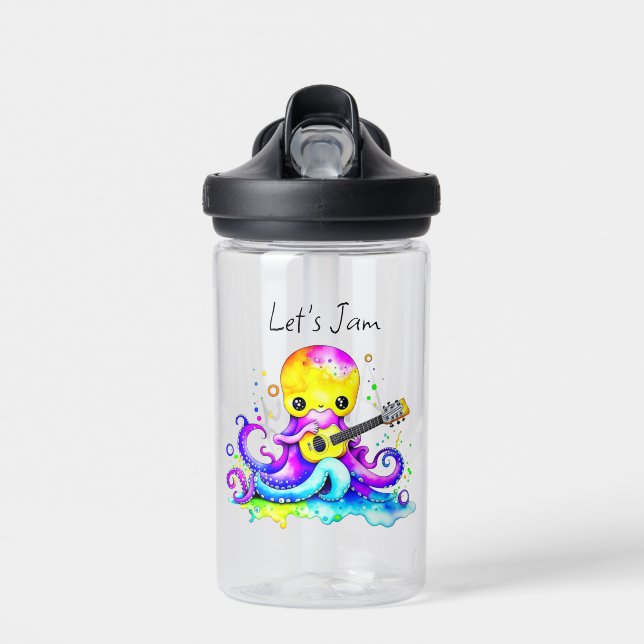 Let's Jam  | Octopus Playing Acoustic Guitar Water Bottle (Front)