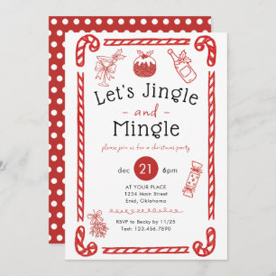 Let's Jingle and Mingle Red Doodle Holiday Party Invitation