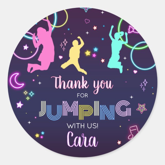Let's Jump and Glow Birthday Party Classic Round Sticker (Front)
