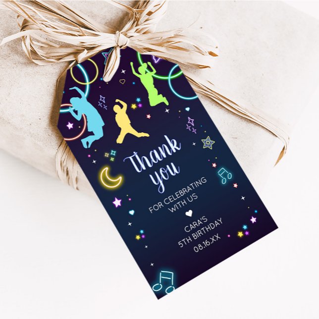 Let's Jump and Glow Trampoline Birthday Favour Tag (Let's Jump and Glow Birthday Party Favor Tags)