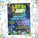 Let's Jump Bounce Neon Trampoline Park Birthday Invitation<br><div class="desc">Let's Jump Birthday party with vivid neon glow lights and text in green,  white,  and blue,  great for a trampoline park or bounce house birthday parties for boys and girls.</div>
