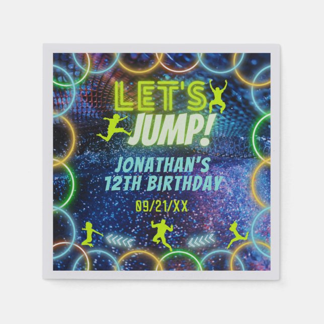 Let's Jump Bounce Trampoline Party Neon Green Glow Napkin (Front)