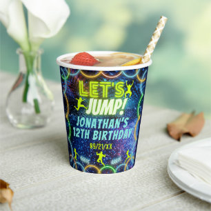 Let's Jump Bounce Trampoline Party Neon Green Glow Paper Cups