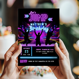 Let's Jump Neon Trampoline Park Birthday Party Invitation