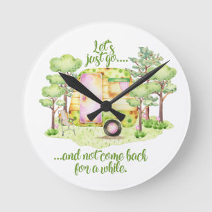 "Let's just go" - Retro Camper Caravan Round Clock