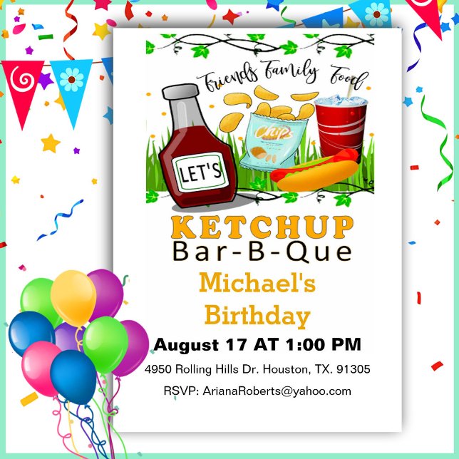 Let's Ketchup BBQ Funny Birthday Invitation (Creator Uploaded)