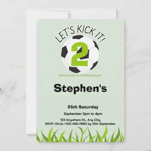 Lets kick it Football 2nd Year BIrthday Party  Invitation (Front)