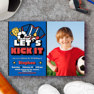 Let's Kick It - Football Soccer with Photo Invitation