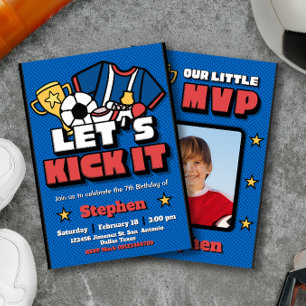 Let's Kick It - Football Soccer with Photo Invitation