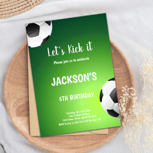 Let's Kick it Green Back Soccer Birthday Invitation