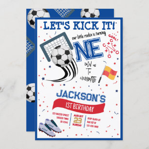 Let's Kick It Little Rookie Soccer 1st Birthday Invitation