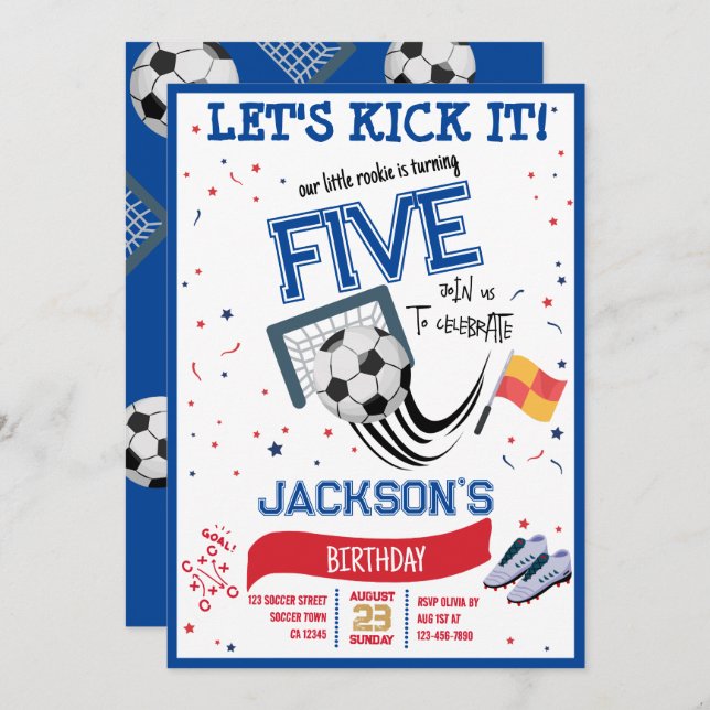 Let's Kick It Little Rookie Soccer Birthday Invitation (Front/Back)