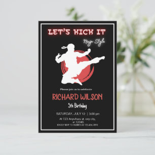 Let's Kick It Ninja   Neon Karate Birthday Party Invitation