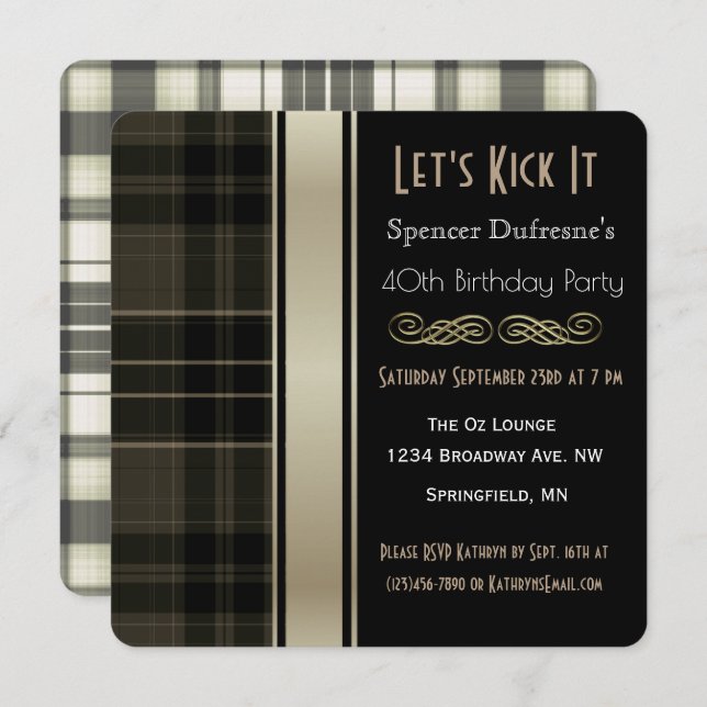 "Let's Kick It" Plaid Birthday Invitation (Front/Back)