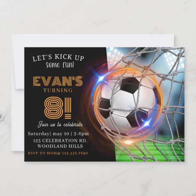 Let's Kick it, Soccer Party, Football theme Invitation (Front)