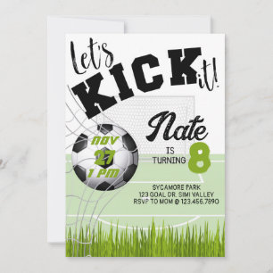 Let's Kick it, Soccer Party, Soccer Birthday  Invitation