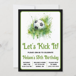 Let's Kick It!  Soccer Themed Kids' Birthday Invitation
