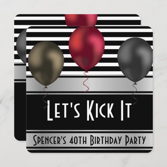 "Let's Kick It" Stripes Birthday Invitation (Front/Back)