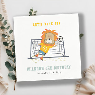 Lets Kick Lion Goalkeeper Soccer Kids Birthday Napkin