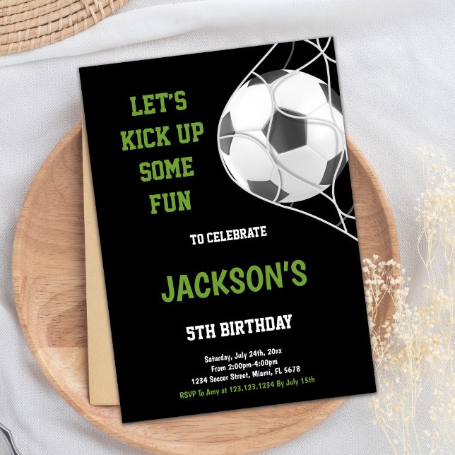 Let's kick up Black Soccer Birthday Invitations (Let's kick up Black Soccer Birthday Invitations)