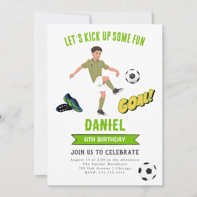 Let's kick up some fun Soccer Birthday Invitation (Front)