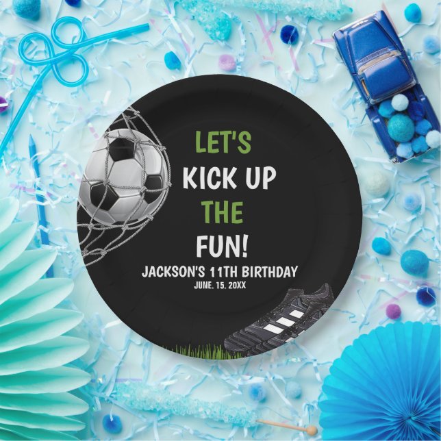 Let's Kick up the fun!, Fun Soccer Birthday Paper Plate (Party)