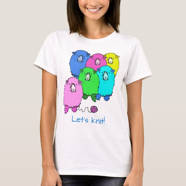 Let's Knit!  Fluffy sheep and yarn personalised T-Shirt (Front)